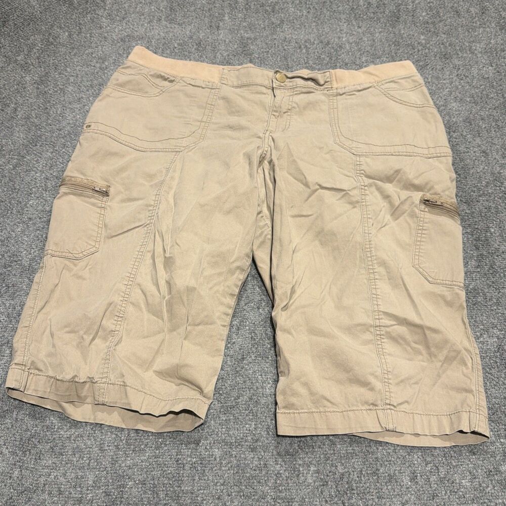 LEE Relaxed Fit Cargo Capri Pants Womens 22 Tan Stretch Elastic Waist Pockets